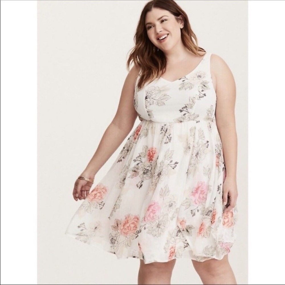 Torrid Ivory Floral Chiffon Skater Dress